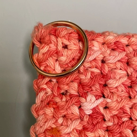 New Handcrafted joyful Multicolor Crochet hand knit Clutch pouch coral teal - Picture 8 of 9